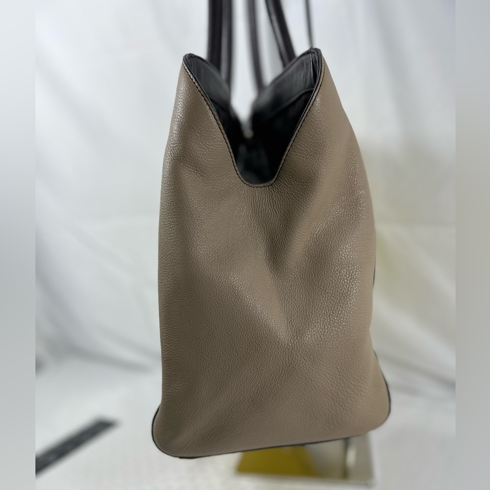 4113: Furla Colorblock Pebbled Leather Tote Bag Yellow Beige Black Made in Italy - Picture 3 of 13